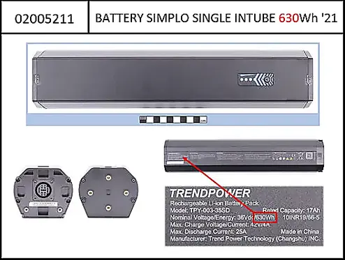 Simplo InTube Battery i630Wh PW-ST (OEM) Single InTube, Haibike & Winora, MY21 
